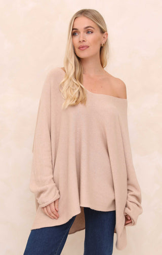 Buttermilk V Neck Oversized Relaxed Fit Long Sleeve Jumper - Hailey