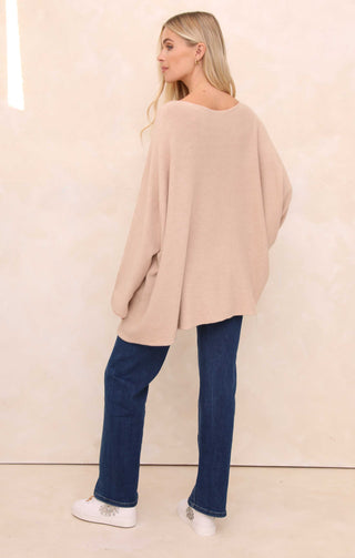 Buttermilk V Neck Oversized Relaxed Fit Long Sleeve Jumper - Hailey