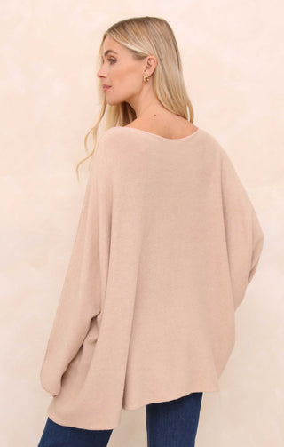 Buttermilk V Neck Oversized Relaxed Fit Long Sleeve Jumper - Hailey