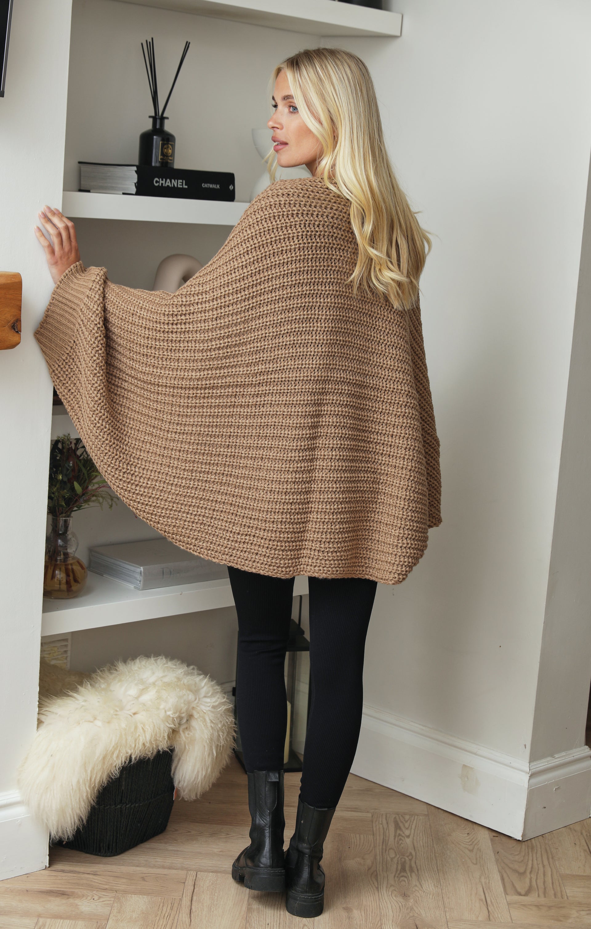 Ladies Mocha Soft Chunky Knit Relaxed Fit Rib Cuff Shrug - Abigail - Nova Notte